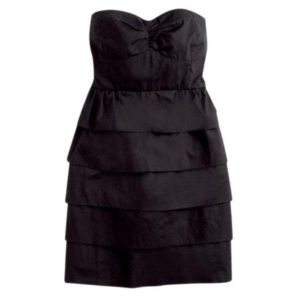 J. CREW Brynn Popplin Black Strapless Tier Dress
